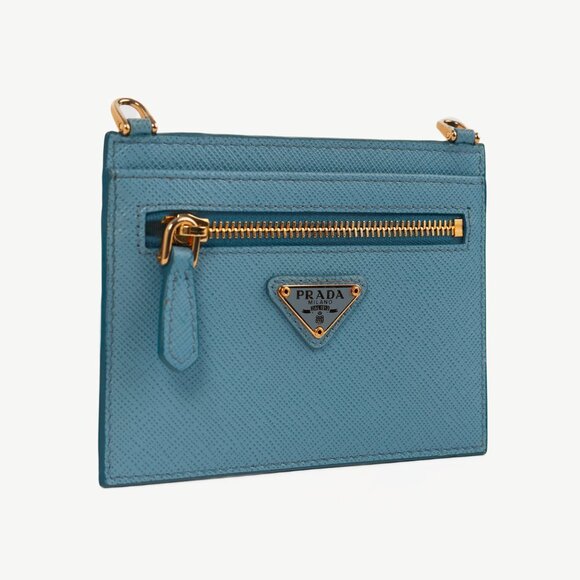 Prada Blue Saffiano Leather Shoulder-Strap Card Holder - Picture 2 of 10